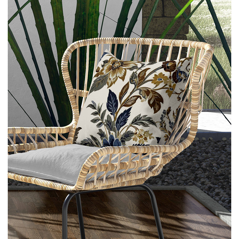 Coussin intérieur / extérieur Cobalt Meadow, Vert / Jaune, Carré 26 po