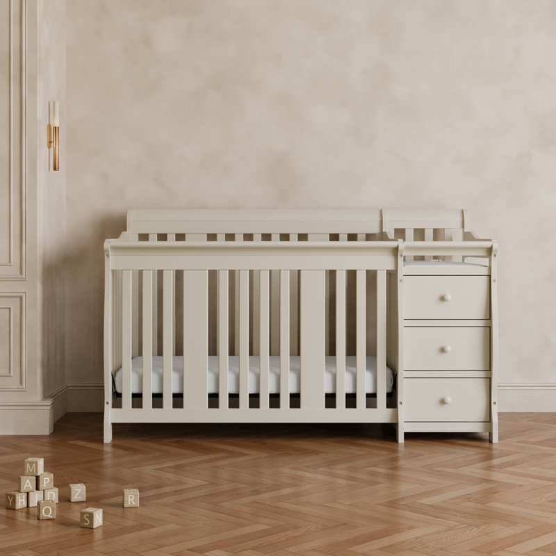 Lit de bébé convertible 5 en 1 Portofino avec table à langer, Frosted Oat
