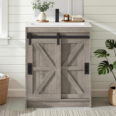 Meuble-lavabo simple 24 po avec porte de grange coulissante Farmhouse, gris