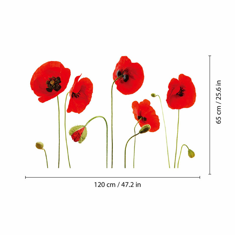 Red Poppy Floral Wall Sticker, Single