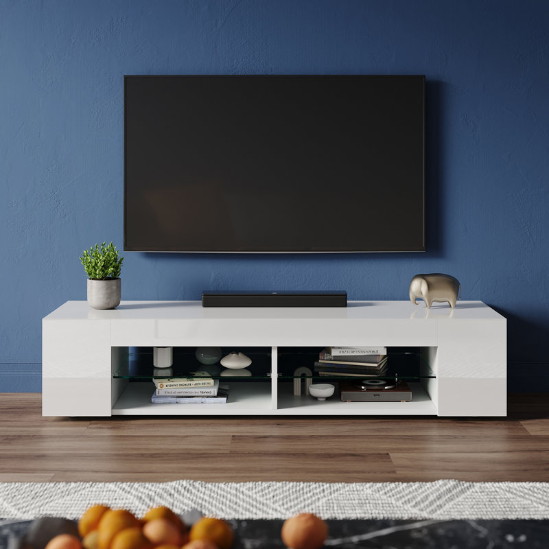 RGB Ambient Lighting TV cabinet, with leveling feet, 30cmH x 135cmL x 39cmW, White