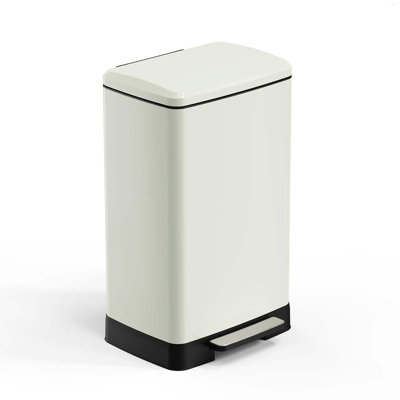 Blanc 17 gallons Poubelle en acier inoxydable avec couvercle à fermeture en douceur, seau intérieur amovible, roues amovibles et fente de contrôle des odeurs