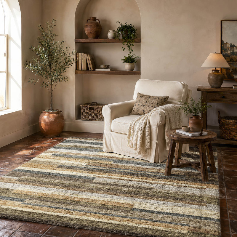Tapis à rayures Dream Shag ADS766 lavable à la machine de qualité supérieure, Taupe, 9' x 12'