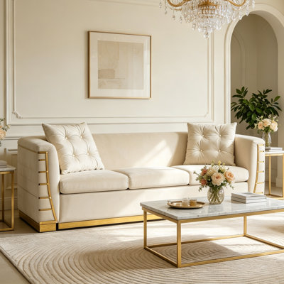 Canapé 3 places Veloria 82,3 po en velours avec 2 coussins pour salon et appartement