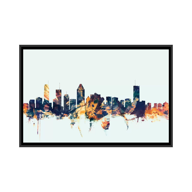 Skyline Series: Montréal, Canada, impression sur toile tendue en bleu, H 18 po x l 26 po x P 1,5 po, Toile avec cadre noir