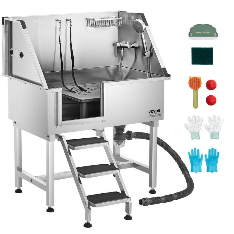 Stainless Steel Dog Grooming Tub, 121.9cm H x 96cm W x 62cm D