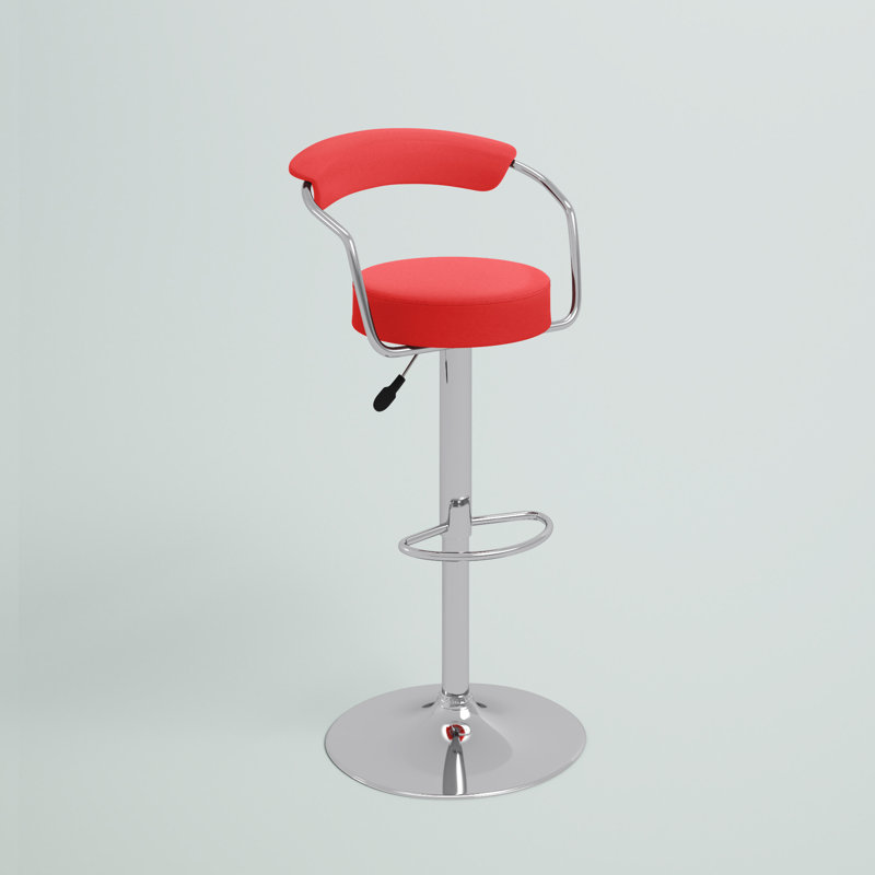 Contemporary Vinyl Adjustable Height Barstool with Arms and Chrome Base, Red, 1, 19.5"W x 19.5" D x 42.25"H