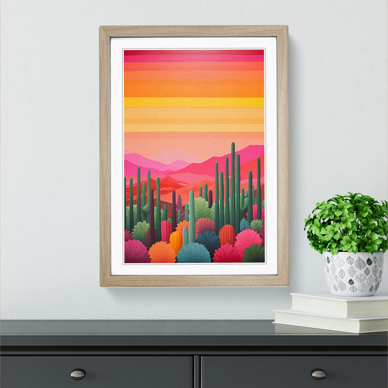 Cactus Colour Field No.3 - Single Picture Frame Print on Wood, Oak Framed, 34cm H x 25cm W x 2cm D