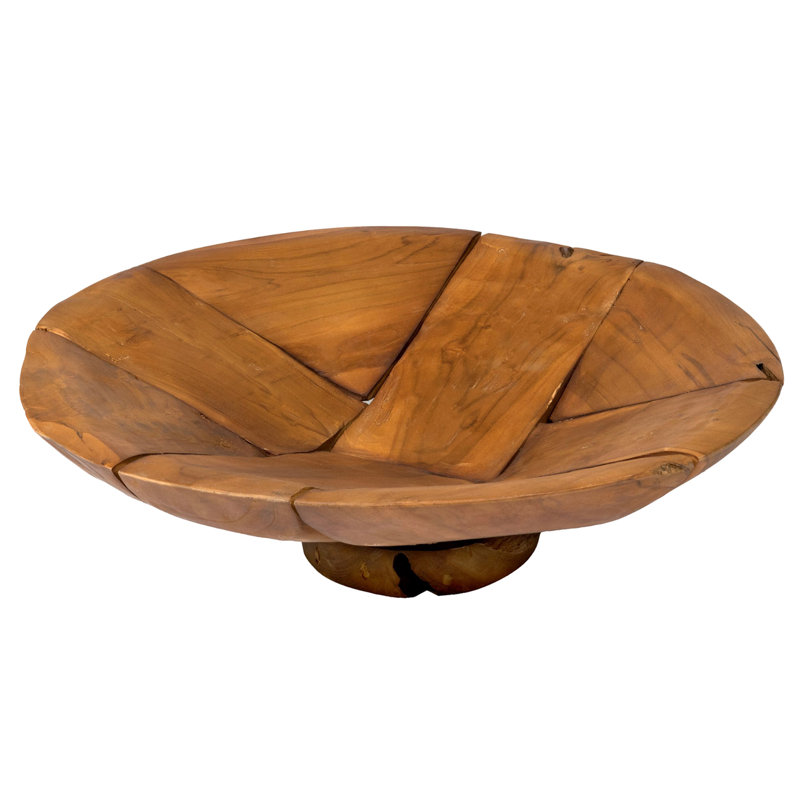 Bol décoratif contemporain en teck Eslick, Grand (H 5 po x l 23,5 po x P 23,5 po)