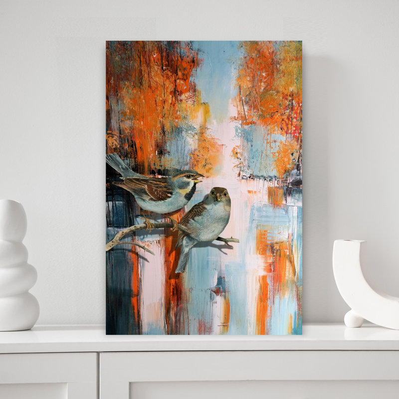 Oiseaux au lac, art moderne classique, faune, H 18 po x l 12 po