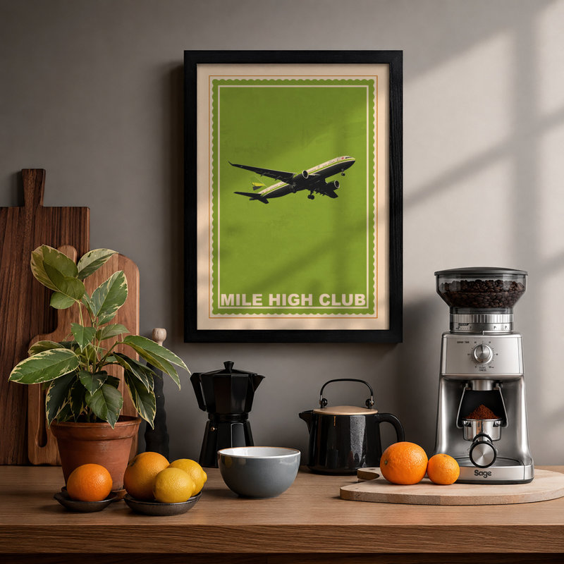 Mile High Club Retro - Framed Print, A3 - 42.0 x 29.7 cm, Black