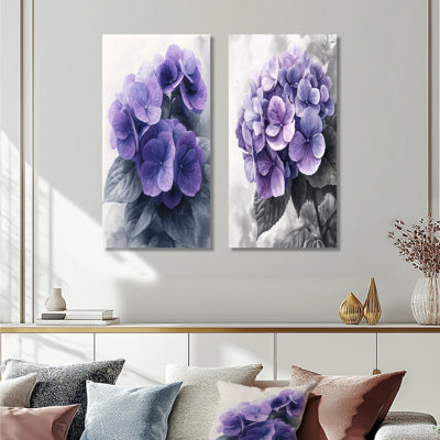 Hydrangée mauve mauve I - Collection d'art mural floral 2 panneaux