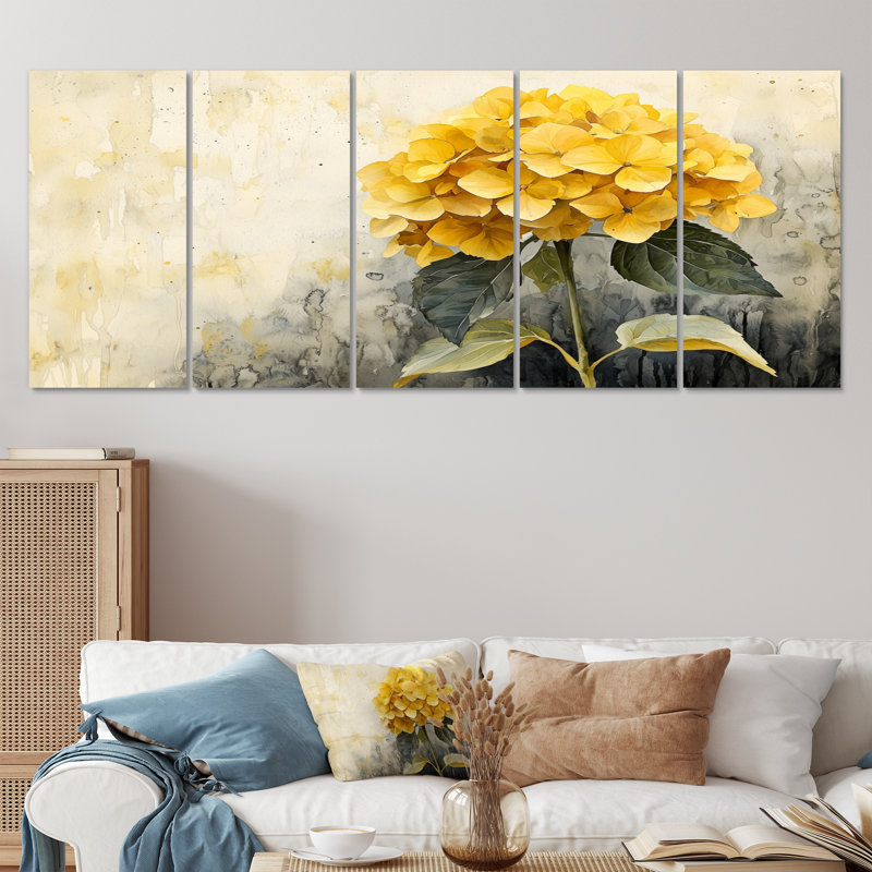 Jaune hydrangée jaune III - Art mural hortensia - Art mural traditionnel, H 28 po x l 60 po, 5