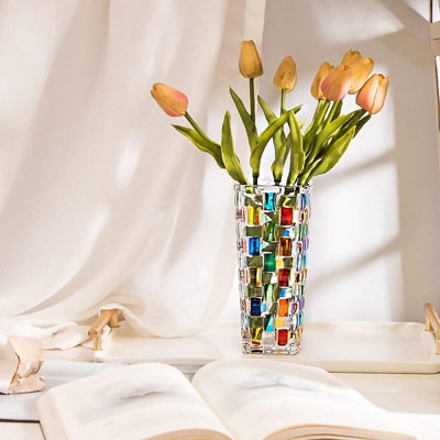 Vase en cristal coloré texturé tissé à la main, d'une taille de 7,7 pouces, adapté aux arrangements floraux, aux décorations de mariage et aux décorations de tous les jours.