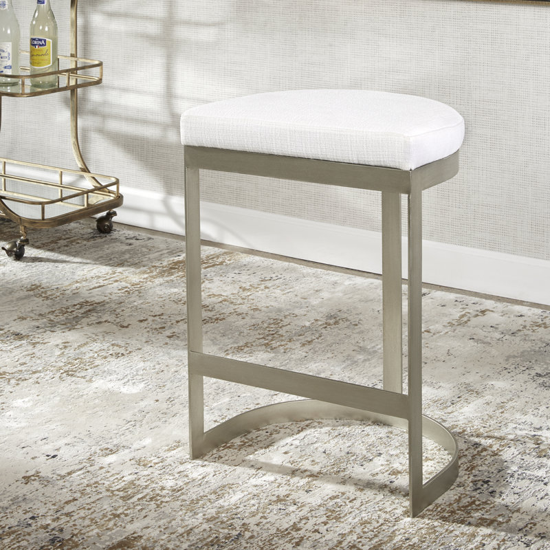 Ivanna Upholstered Stool with Metal Frame, Silver