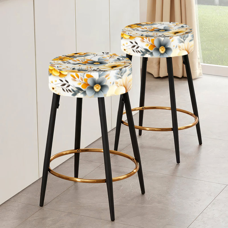 Ensemble de 2 tabourets de bar gris et floral