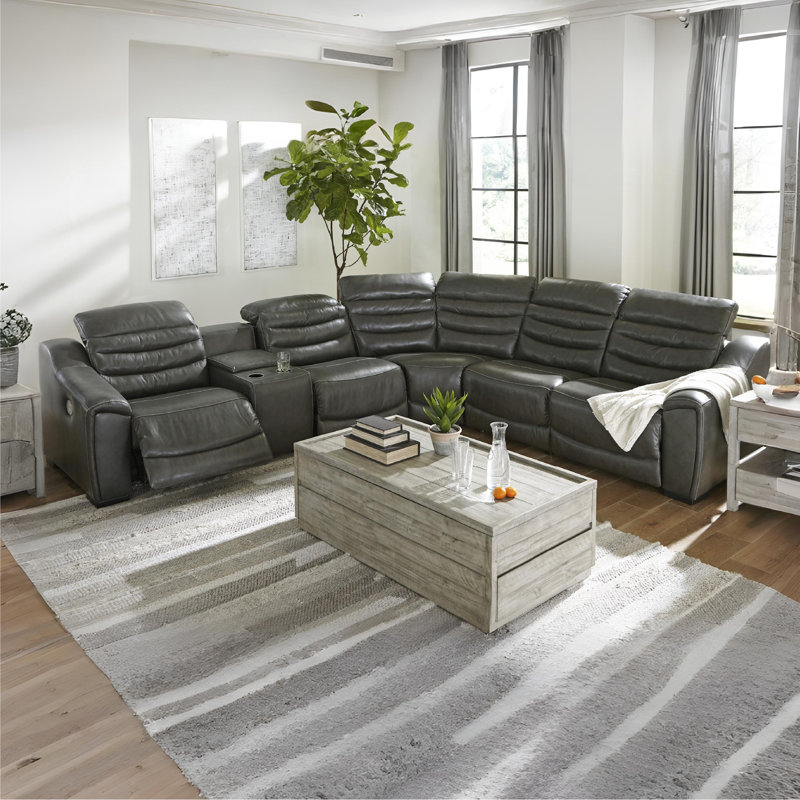 Melynn Leather Power Reclining Curved Sectional Symmetrical