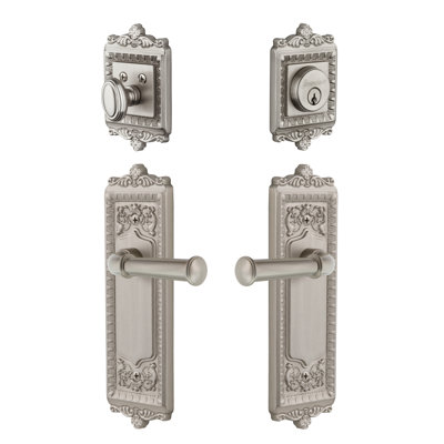 Windsor Long Plate Complete Entry Set with Single Cylinder Deadbolot and Georgetown Lever