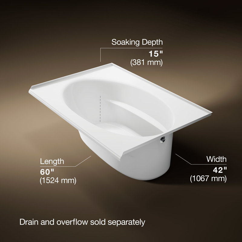 60" x 42" Drop In Soaking Bathtub, White, Right