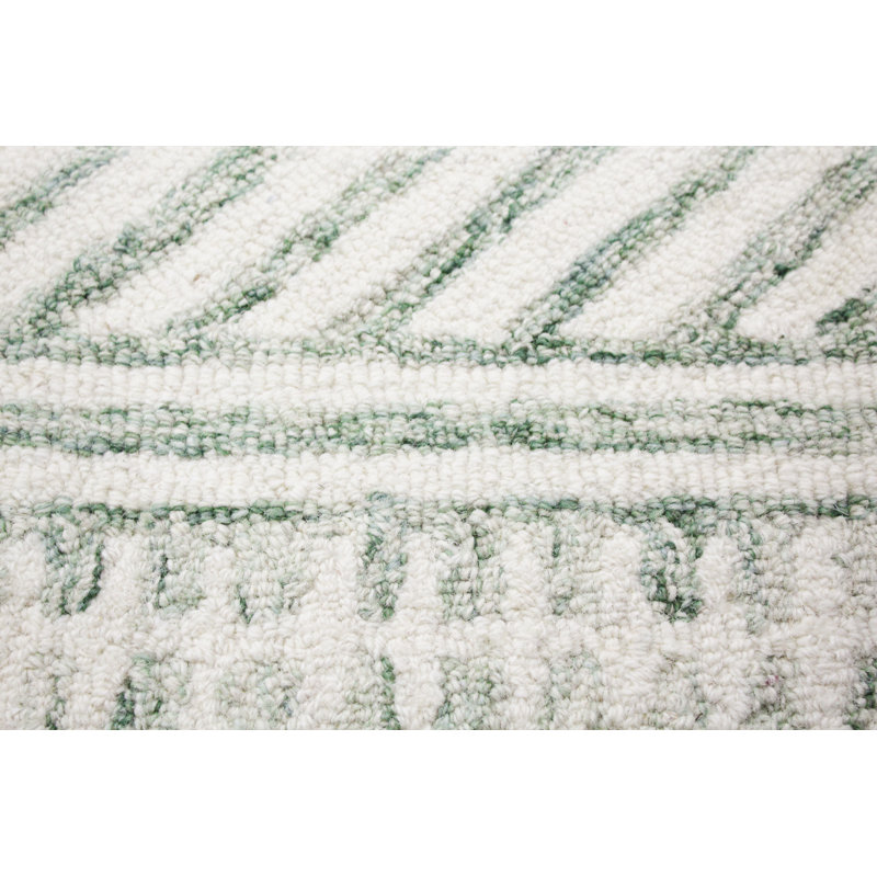 Handmade Green Wool Tufted Geometric 5' x 7' Rug