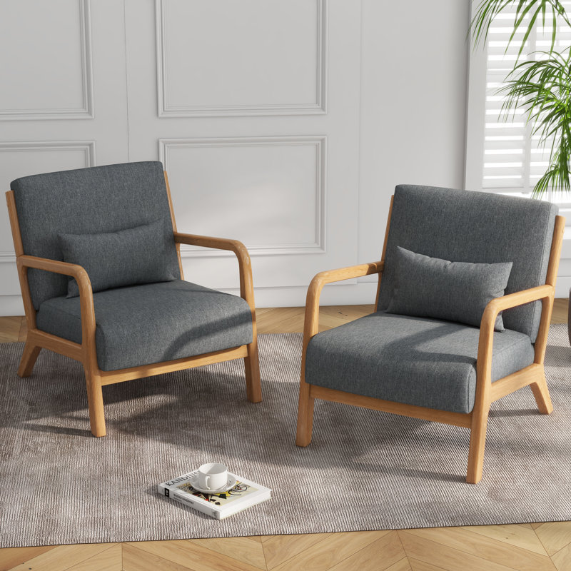 Jyrin 65.5 Cm Wide Cotton Armchair, Grey Linen, Natural