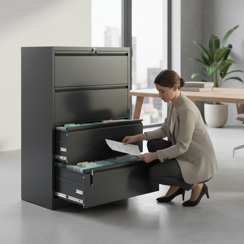4-drawer Lateral File Cabinet With Lock, Heavy-duty Metal Filing Cabinet For Home Office, Space-saving Wide Storage For Letter, Legal, A4 & F4 Files, Quiet Full-extension Slides