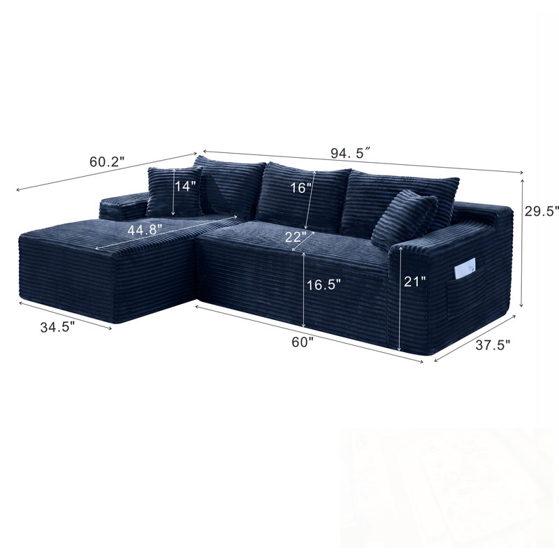 Canapé modulaire Cloud avec méridienne en L, Bleu