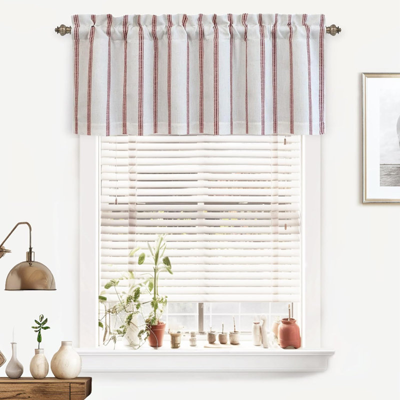 Mudge Farmhouse Striped Linen Double Layer Thermal Insulated Room Darkening  Window ValancesRod Pocket Vertical Striped Kitchen Valance for Bathroom