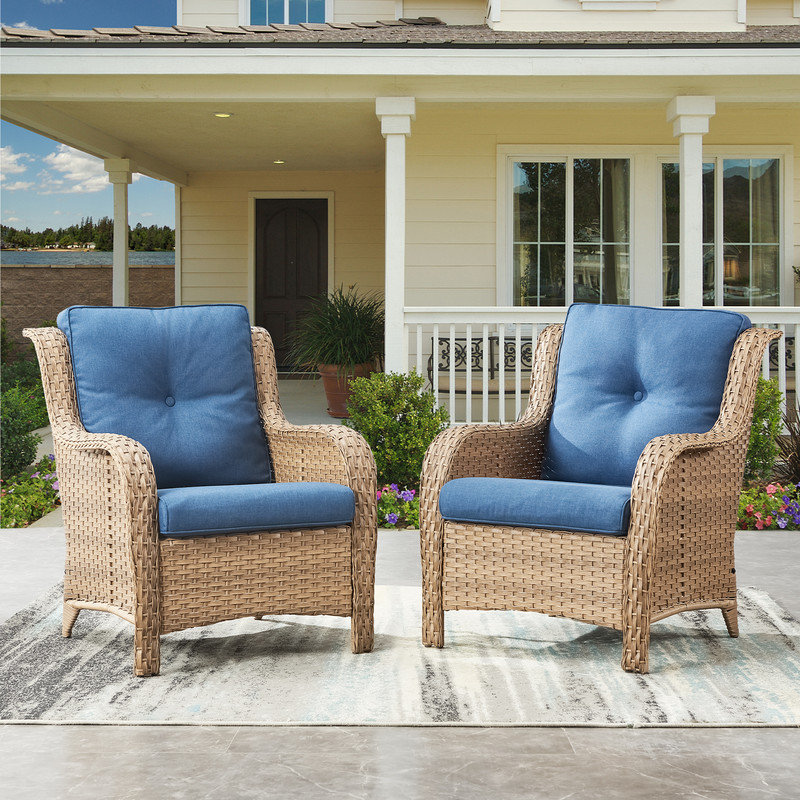 Chaise de patio avec coussins Carolina, Bleu, Naturel
