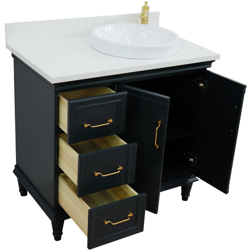 Leyton 37'' Single Bathroom Vanity with Quartz Top, Dark Gray