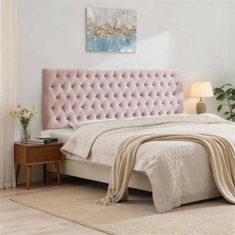 Tête de lit tapissier Aveigha Elegant, Velours rose , Grand