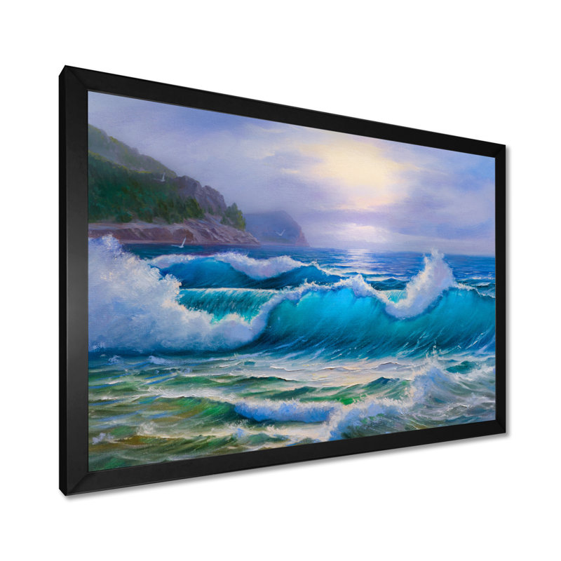 «Morning Sunlight On The Sea Waves XIII» - Décoration murale en toile nautique et côtière, H 8 po x l 12 po x P 1 po