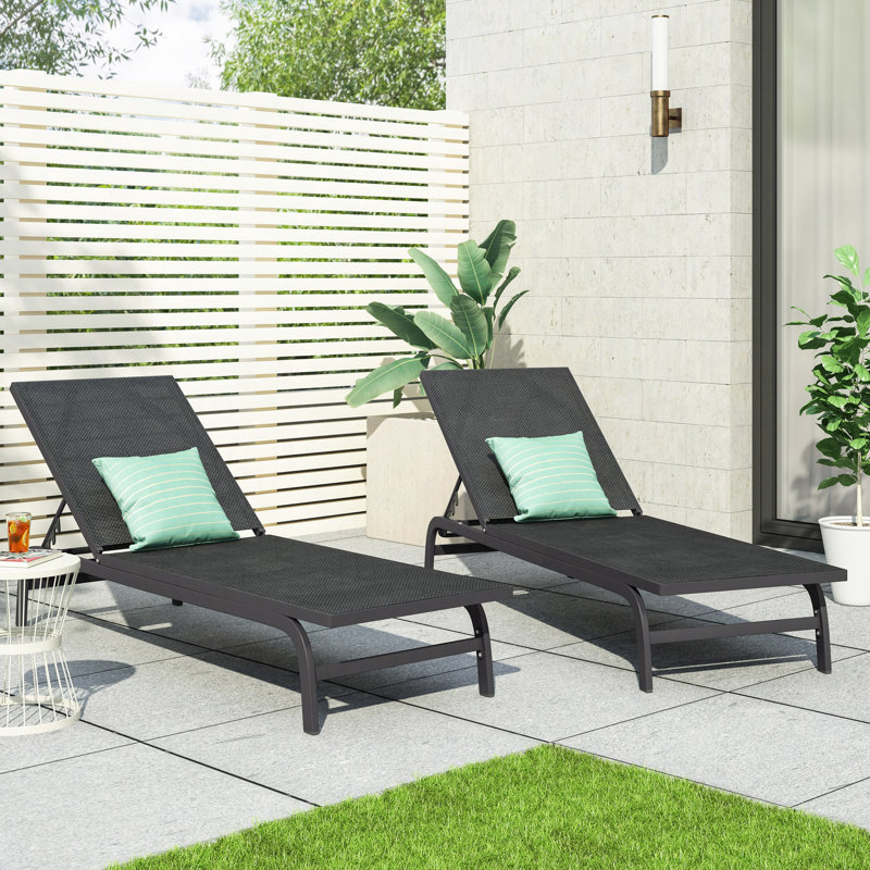 Ensemble de chaises longues inclinables 78,75 "Aleysa, Noir, 2