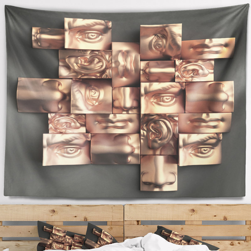 Tapisserie de conception abstraite noire dorée, H 50 po x l 60 po