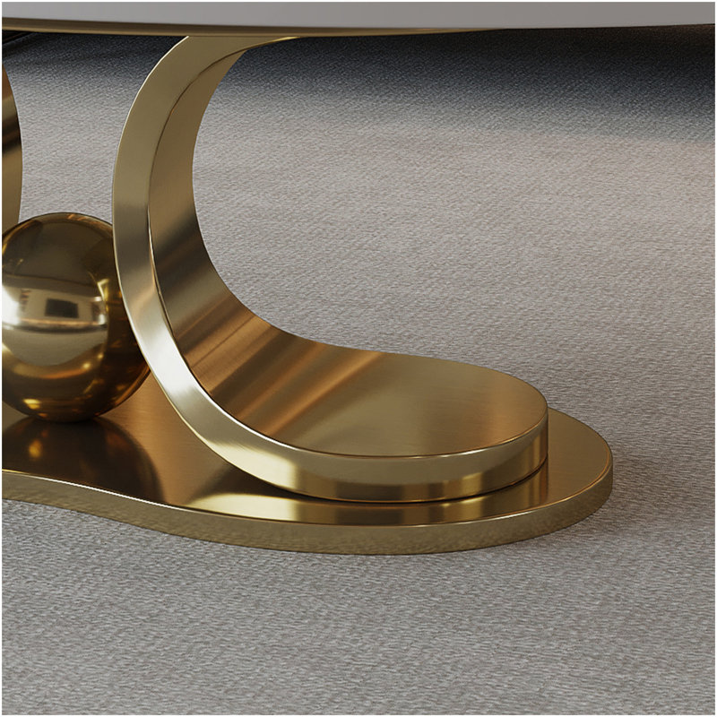 Table basse 49,2 "en faux marbre moderne avec plateau en pierre frittée, table de salon avec base en acier inoxydable