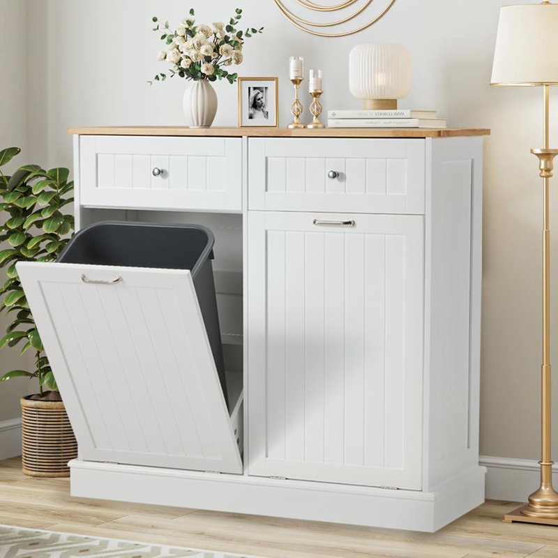 Double poubelle 20 gallons, Blanc / Naturel
