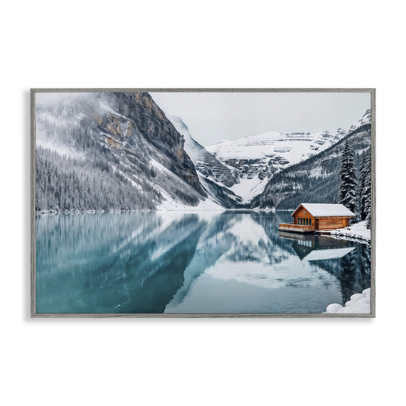 Hiver, chalet sur lac Icy, estampe numérique, design par Lazar Studio, H 12 po x l 18 po, Estampe numérique Farmhouse