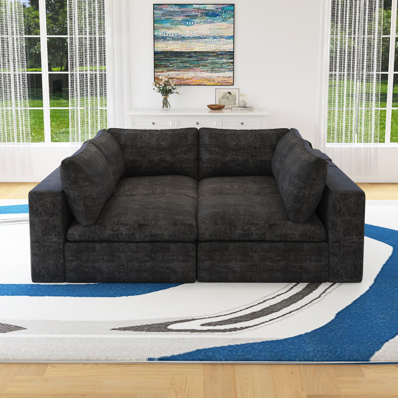 Canapé rembourré modulaire avec espace de rangement, Coton gris