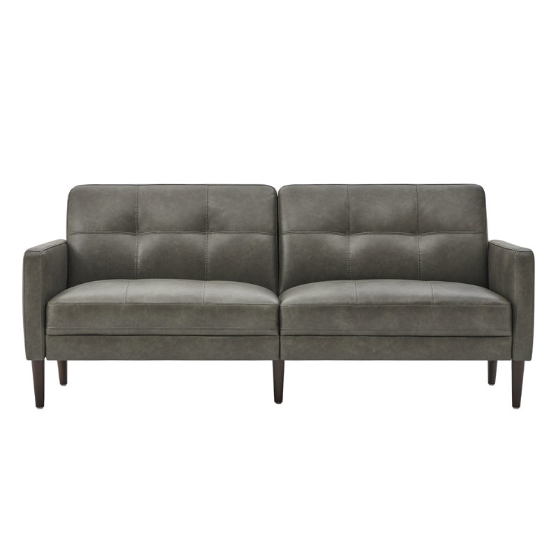 Bharati Leather Sofa, Gray Faux Leather