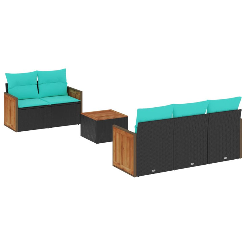  Ensemble de canapé de patio 6 pièces avec coussins en rotin de polyester noir