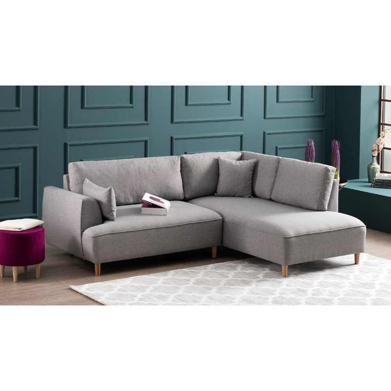 93" Wide Sofa & Chaise, Right Hand Facing, Light Gray 100% Polyester