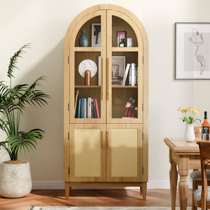 Vitrine arquée moderne avec portes en verre trempé, panneaux et tablettes réglables, H 70,9 po x l 30,7 po x P 16,1 po