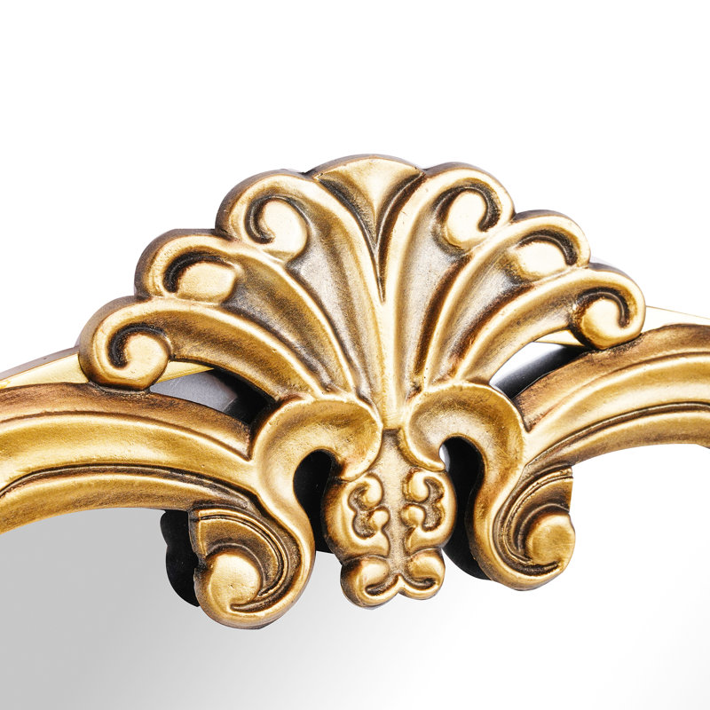 Antique Brass Arched Wall Mirror with Ornate Crest – Vintage Traditional Decorative Mirror