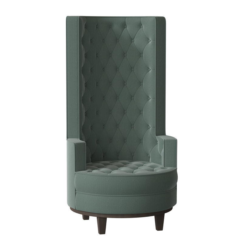 Norma Tufted Wingback Chair, Bella Black Performance Velvet, Brown Mahogany
