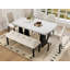 Ensemble de table de salle à manger moderne 6 pièces, table de salle à manger en faux marbre 63 "avec pieds géométriques, 4 chaises rembourrées et 1 banc, facile à assembler, beige et blanc-131983169-131983170-131983172-131983176