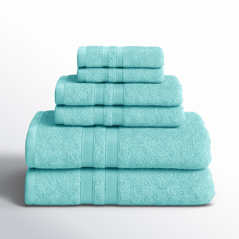 Ensemble de serviettes douces en coton à 100 % de six articles Amoy, Cyan
