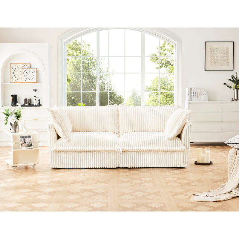 Canapé modulaire en velours côtelé crème - Siège profond, confortable, coussin rembourré, housse amovible 4 places, pour appartement