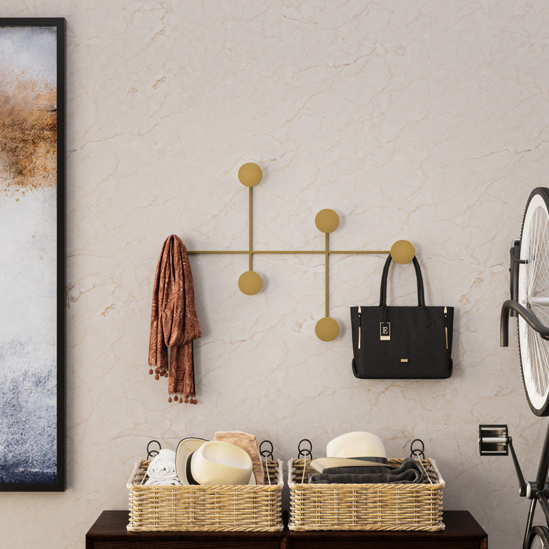 Crochet mural en métal robuste, finition dorée, 32,3 x 23,6 x 0,4 po | Fabrication 100% métal, épaisseur: 0,4 po | Supporte jusqu'à 22 lb | Parfait pour l'organisation à la maison et un décor élégant