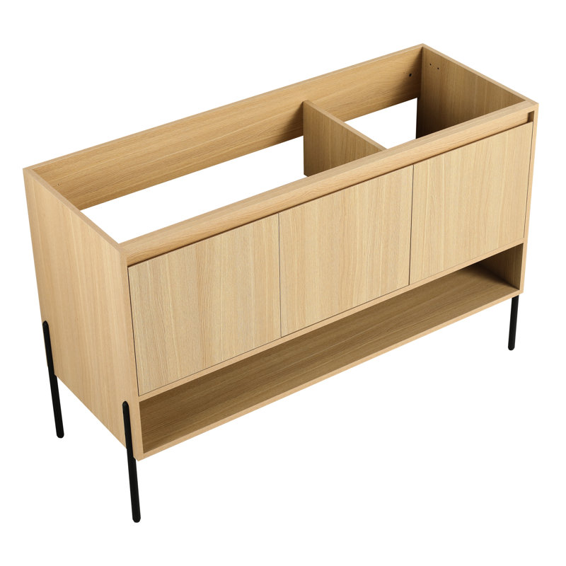 Meuble-lavabo autoportant 48 po - 3 portes en bois d'ingénierie Le chêne moderne augmente le rangement de la salle de bain et la porte de propreté améliore l'organisation