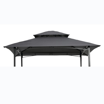 8X5ft Grill Gazebo Replacement Cover - Double Tiered Bbq Tent Roof Top Protection , Water-Repellent, Gray Canopy Protected Fabric, Stylish, Easy Assembly For Party